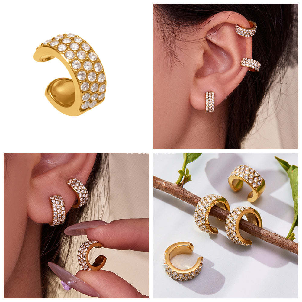 D관 - 스테인리스 18K 도금 풀큐빅 C자형 볼드 이어커프 귀걸이 [F983] 25.10-5