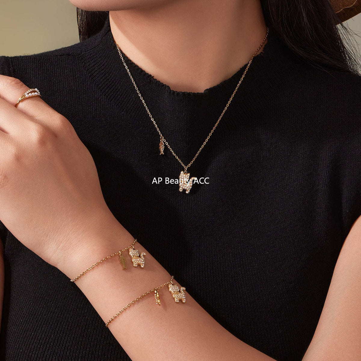 D관 - 고양이 큐빅 펜던트 스테인리스 18K 도금 목걸이 팔찌 [TXP464] 25.11-3