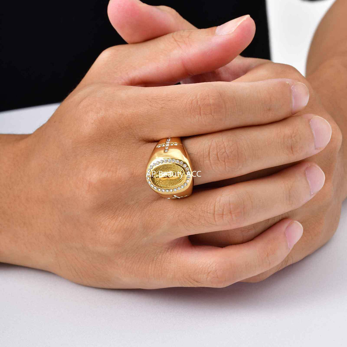 G관 - 스테인리스 성모 마리아 십자가 큐빅 볼드 반지 [RC-959] 25.11-1