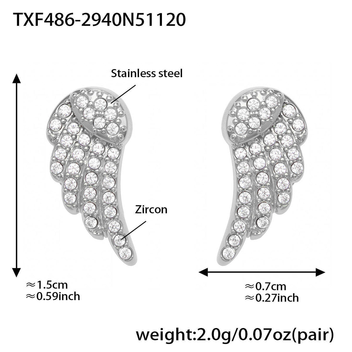 D관 - 스테인리스 스틸 날개 큐빅 18K 도금 팔찌 목걸이 귀걸이 반지 [TXP486] 25.11-4