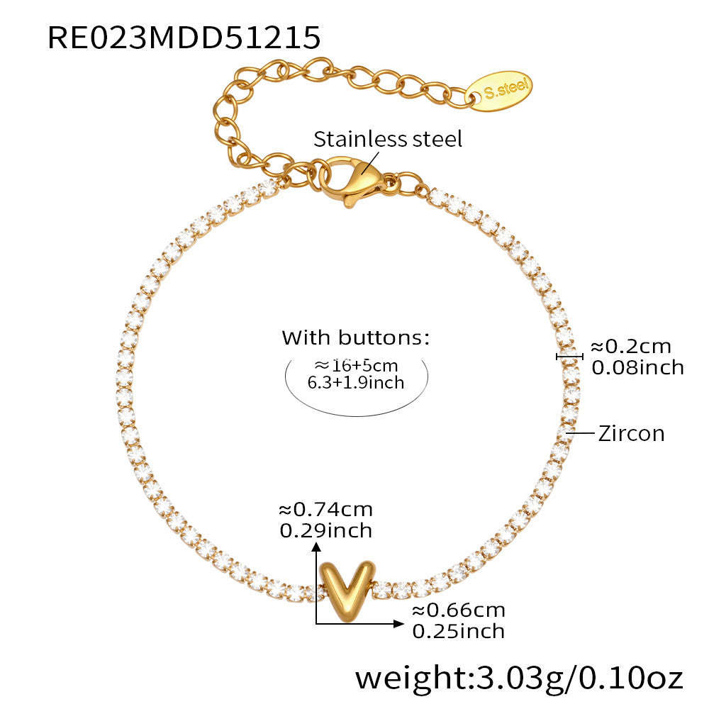D관 - 스테인리스 스틸 18K 도금 알파벳 큐빅 팔찌 [RE023] 25.12-3