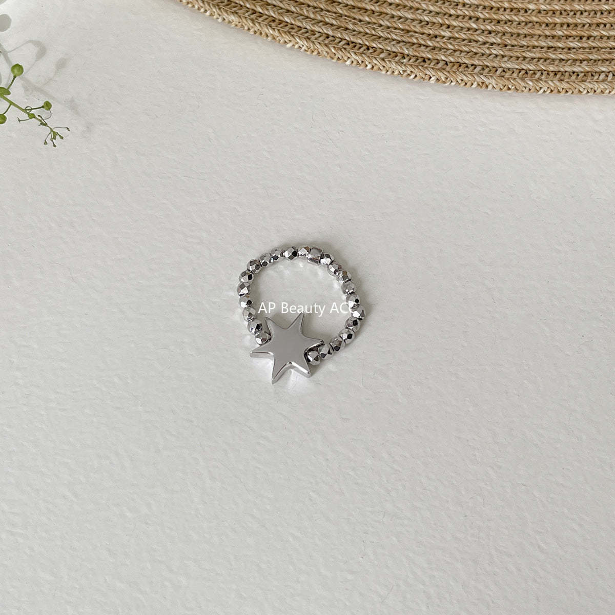 A관 - 925 실버 오각별 큐빅 오픈형 비즈줄 반지 [JZ-0709] 25.09-4