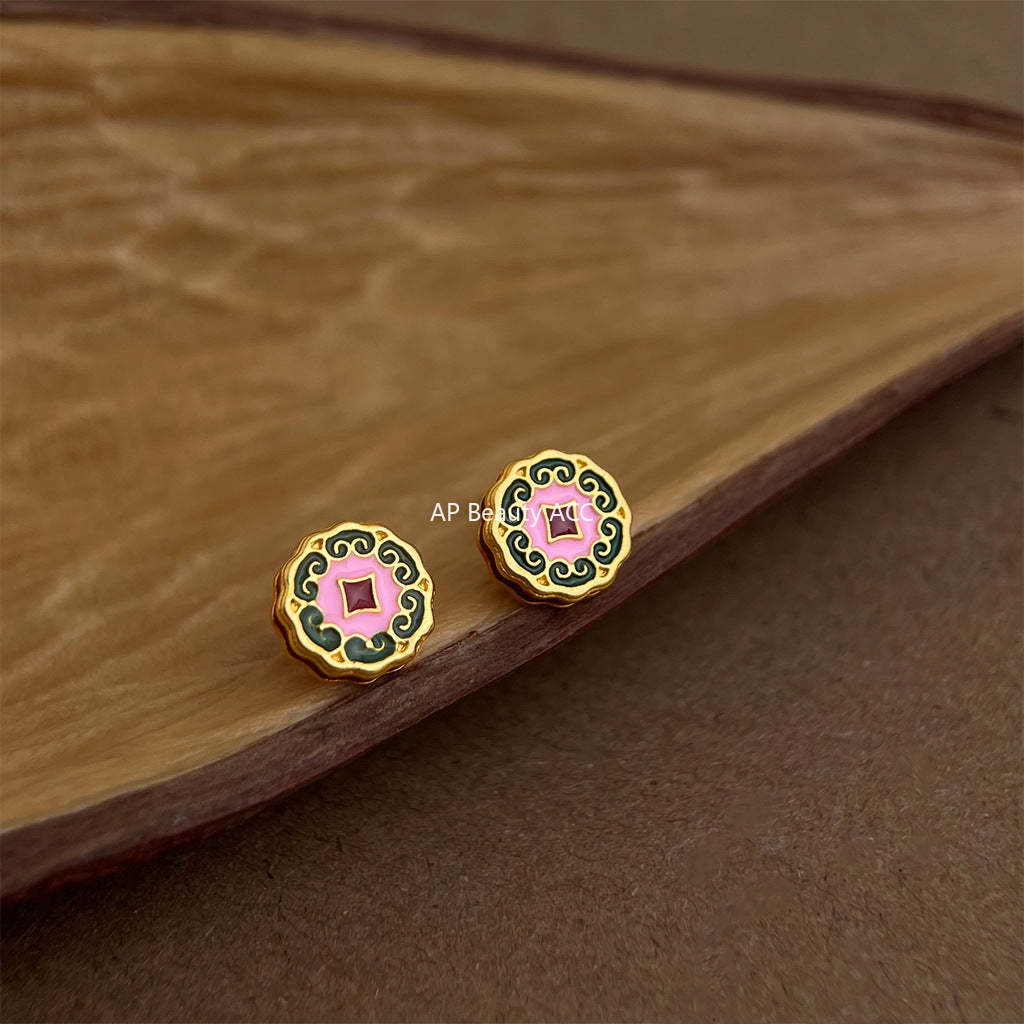 C관 - 14K 도금 925 은침 오일 페인팅 원형 귀걸이 [5452] 25.02-2