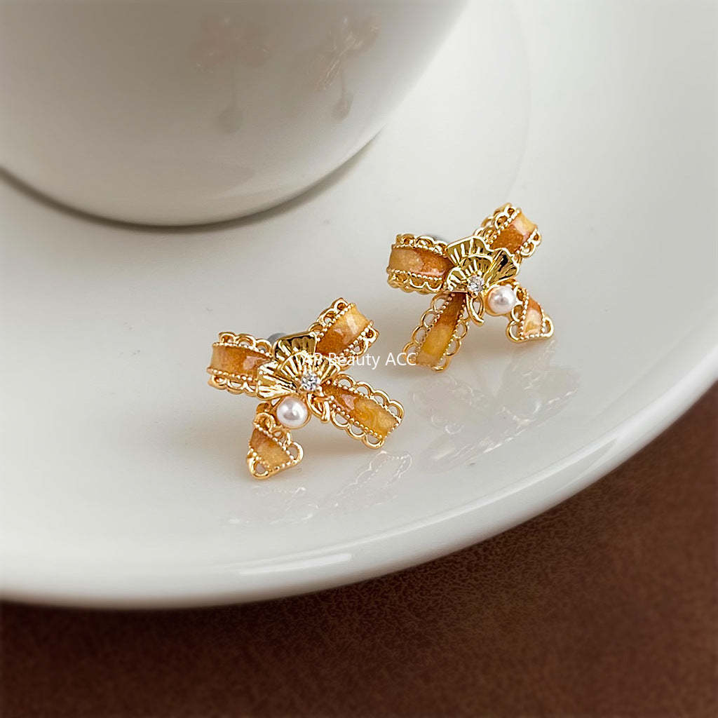 C관 - 리본 레이스 은행잎 디자인 925 은침 귀걸이 [7192] 25.12-1