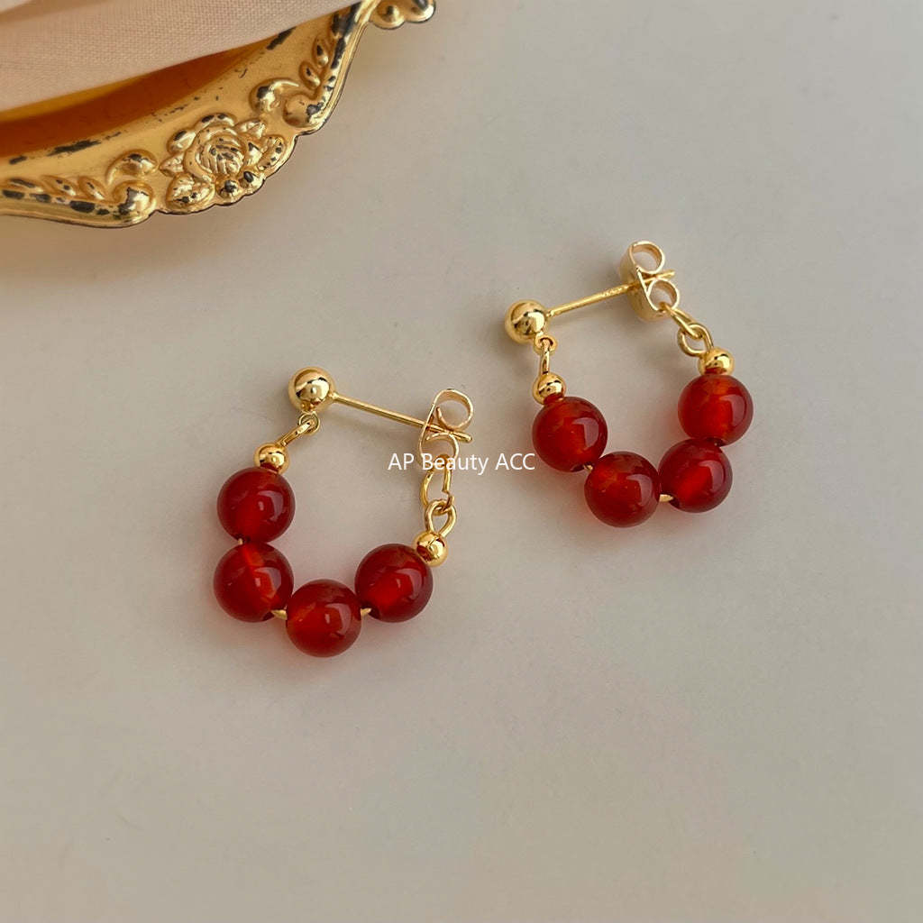 C관 - 천연 홍마노 아게이트 925 은침 귀걸이 [7259] 25.12-3