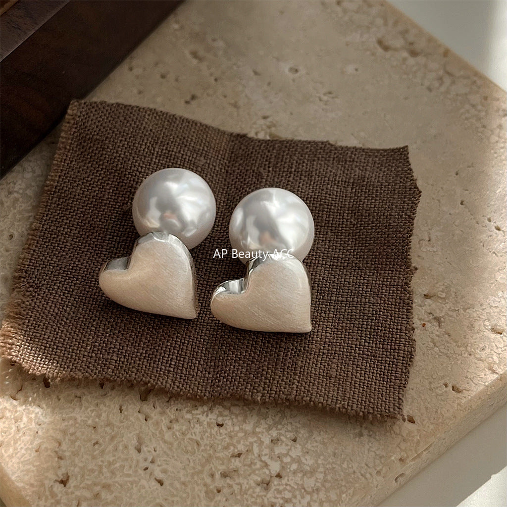 C관 - 투웨이 라인 텍스처 하트 진주 925 은침 귀걸이 [5765] 25.04-1