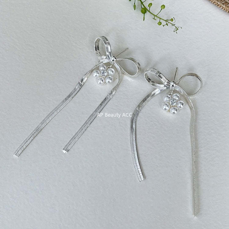 A관 - 진주 플라워 리본 드롭 디자인 귀걸이 [EH-4139] 25.10-5