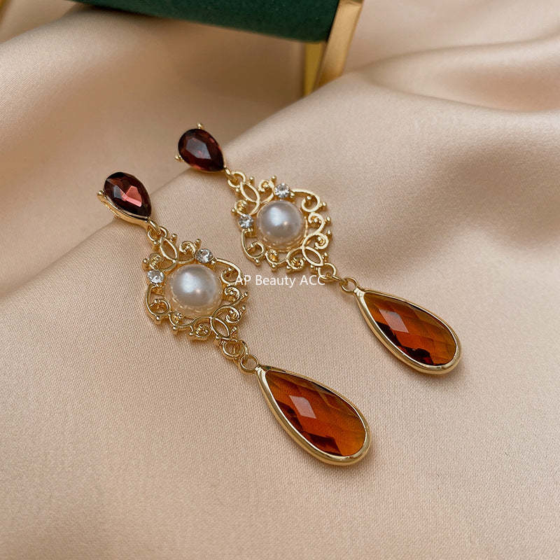 C관 - 빈티지 은침 큐빅 장식 빈티지 꽃무늬 물방울 진주 귀걸이 [E10613] 24.01-3