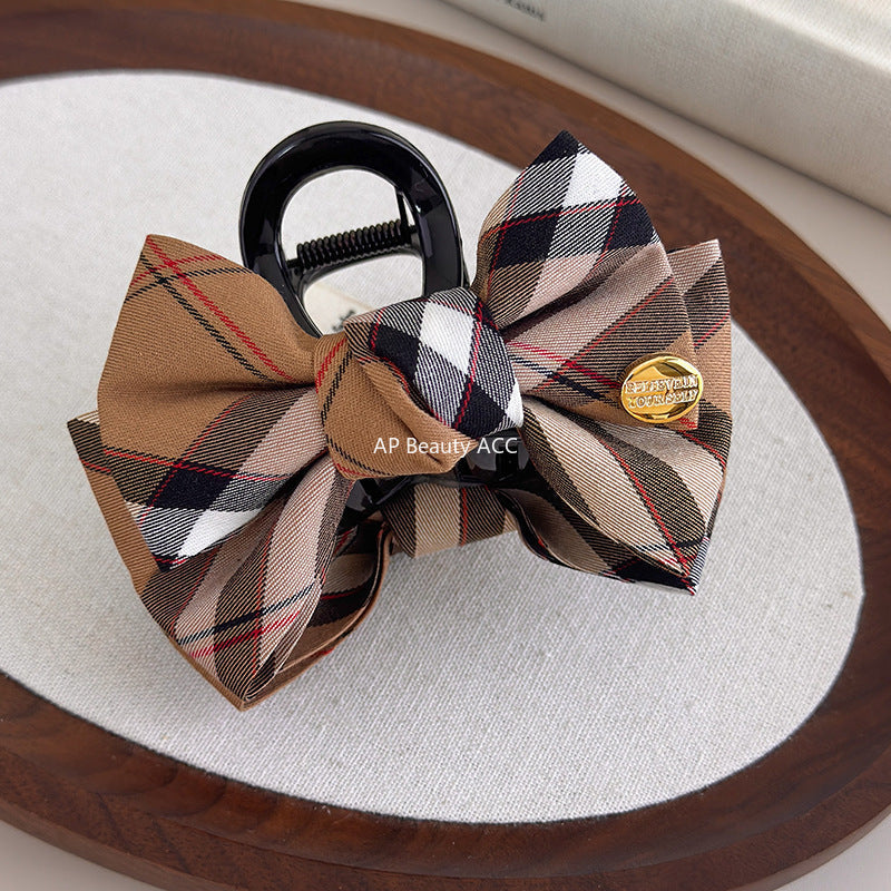 E관 - 브리티시 빈티지 체크 리본 패브릭 집게핀 [27564] 25.10-3