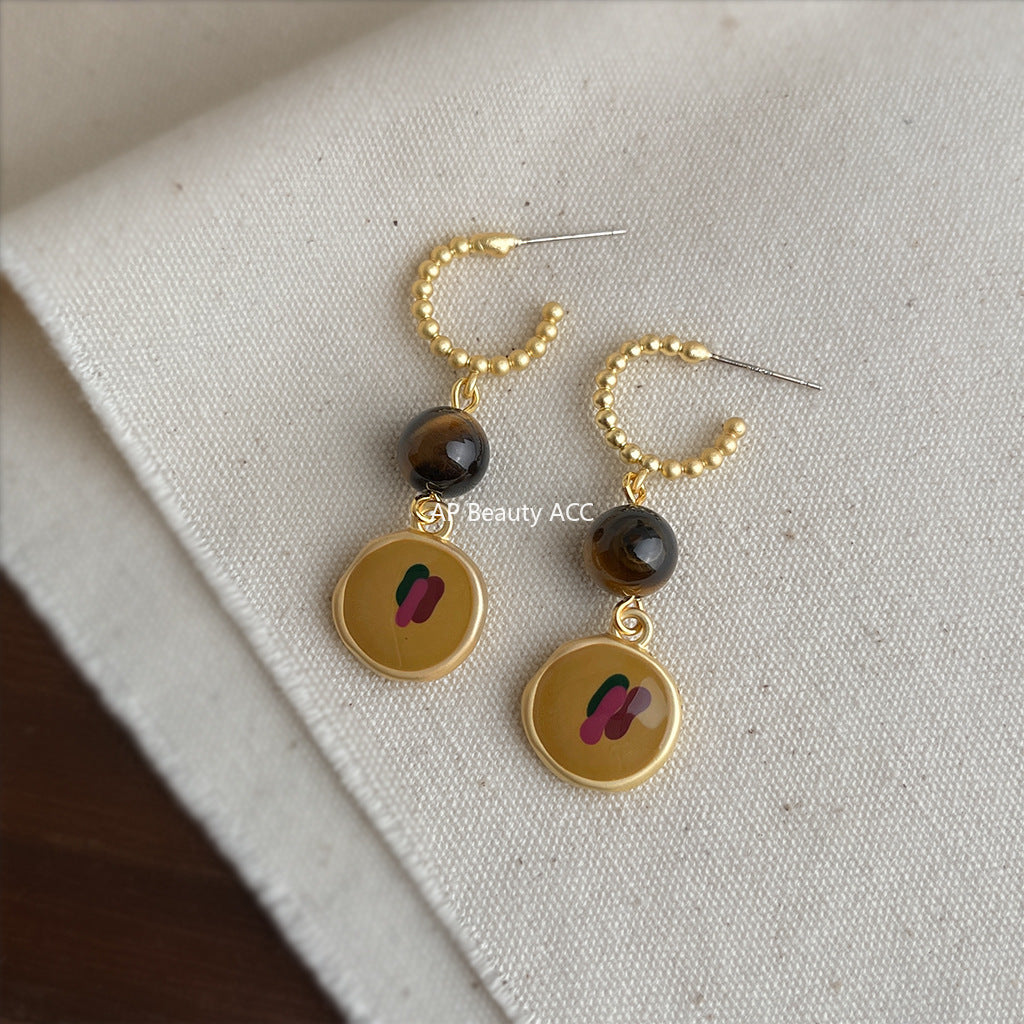 C관 - 925 은침 핸드메이드 천연 호안석 드롭형 귀걸이 [6872] 25.10-1