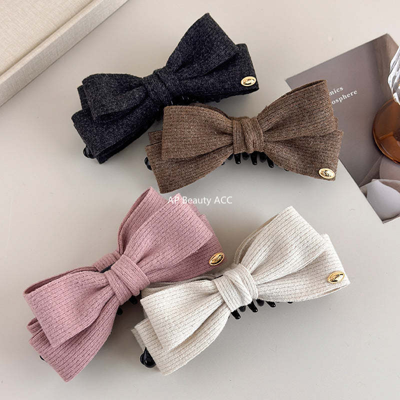 E관 - 모직 니트 소재 양면 리본 디자인 집게핀 [27708] 25.11-3