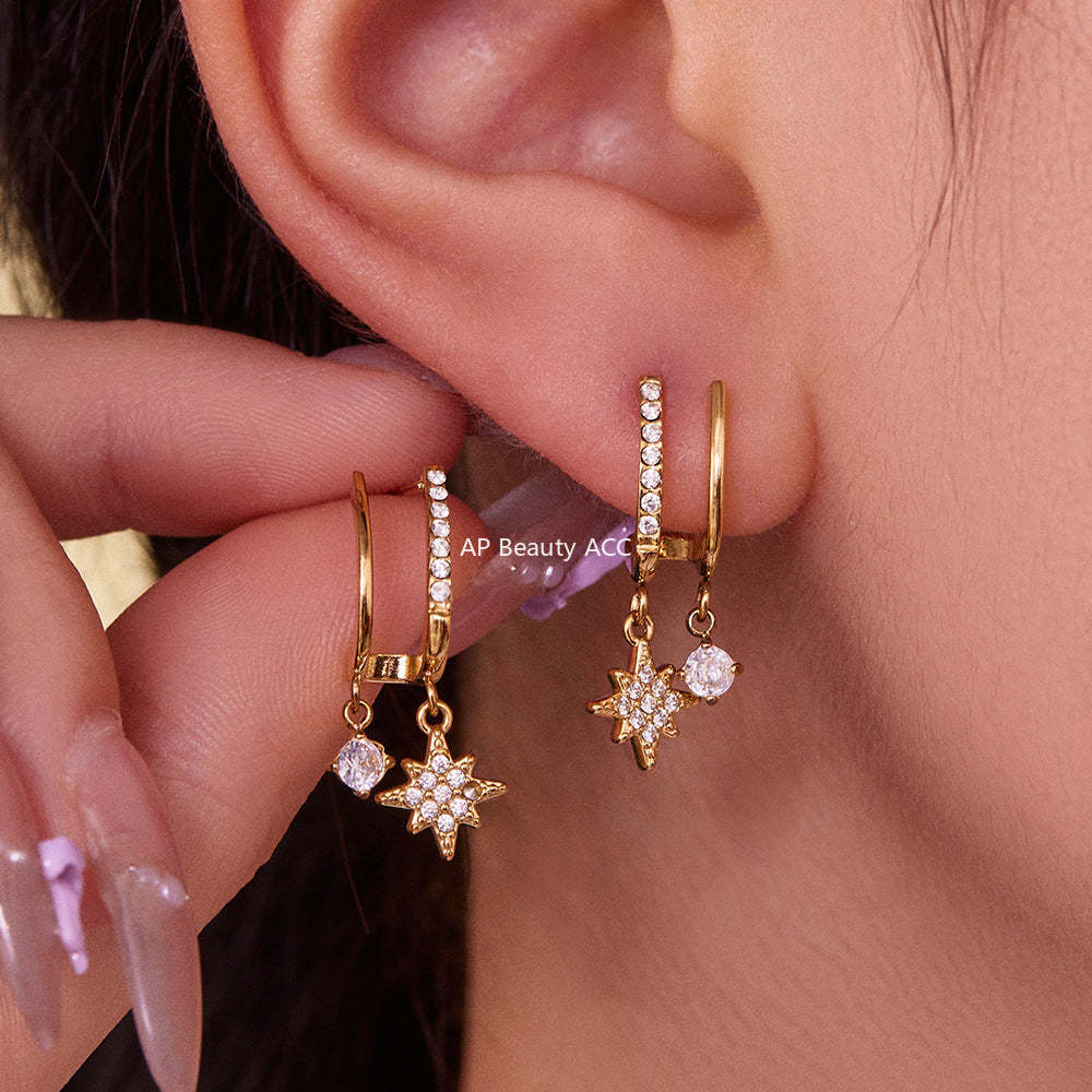 D관 - 스테인리스 큐빅 더블 레이어 별 디자인 귀걸이 [F1327] 25.10-5