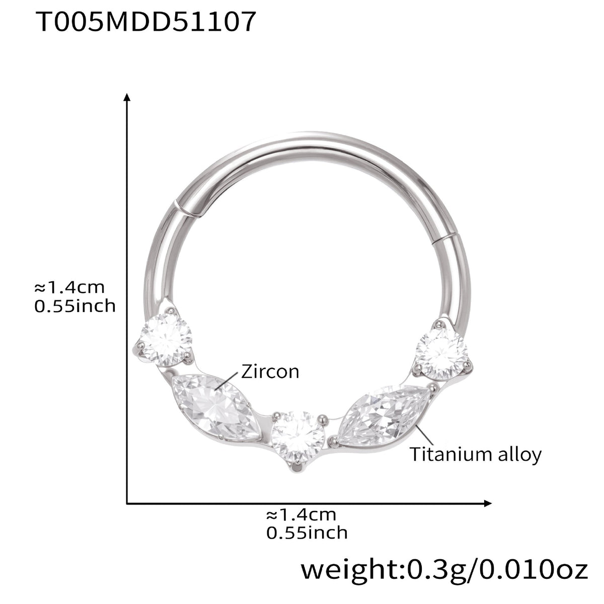 D관 - 티타늄 합금 스틸 큐빅 심리스 링 코 피어싱 [T001] 25.11-2