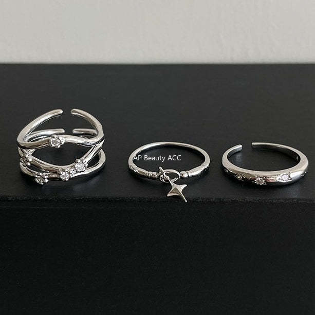 A관 - 925 실버 별 펜던트 큐빅 오픈형 반지 [JZ-0720] 25.10-5