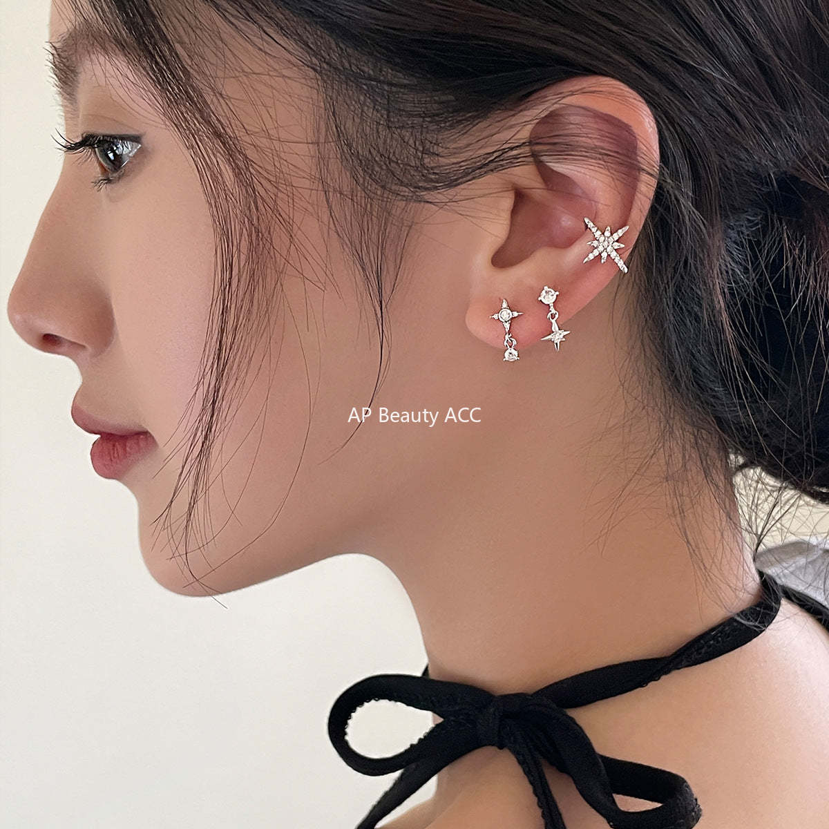 A관 - 925 은침 사각별 큐빅 피어싱 링 귀걸이 [EH-3972] 25.10-5