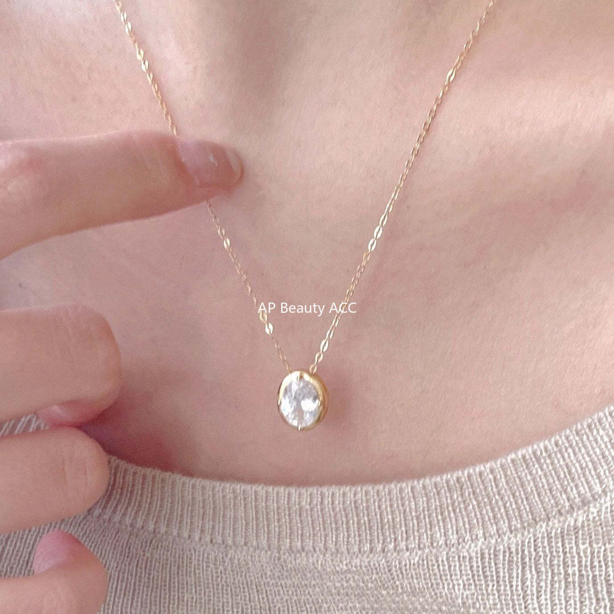 F관 - 925 실버 타원형 빅 큐빅 펜던트 목걸이 [B1384] 25.11-4