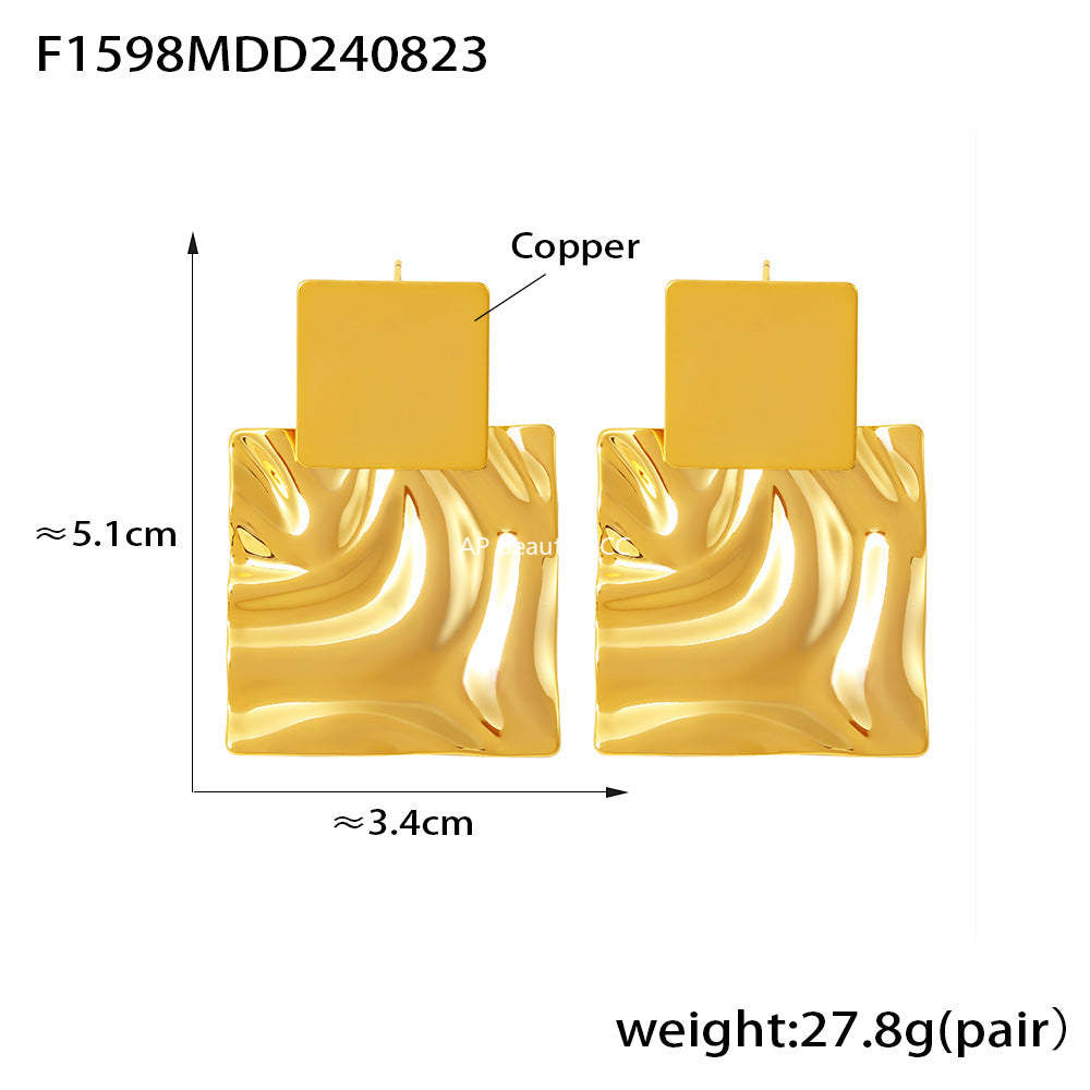 D관 - 기하학적 주름 광택 신주 소재 18K 도금 귀걸이 [F1598-1599-1600-1601] 24.08-5