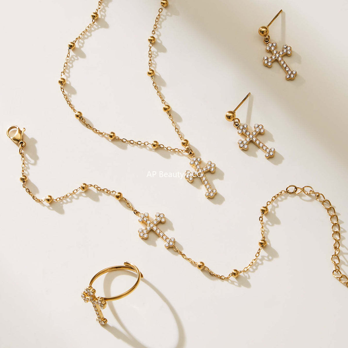 D관 - 스테인리스 스틸 십자가 큐빅 펜던트 목걸이 팔찌 귀걸이 반지 [TXP487] 25.11-4