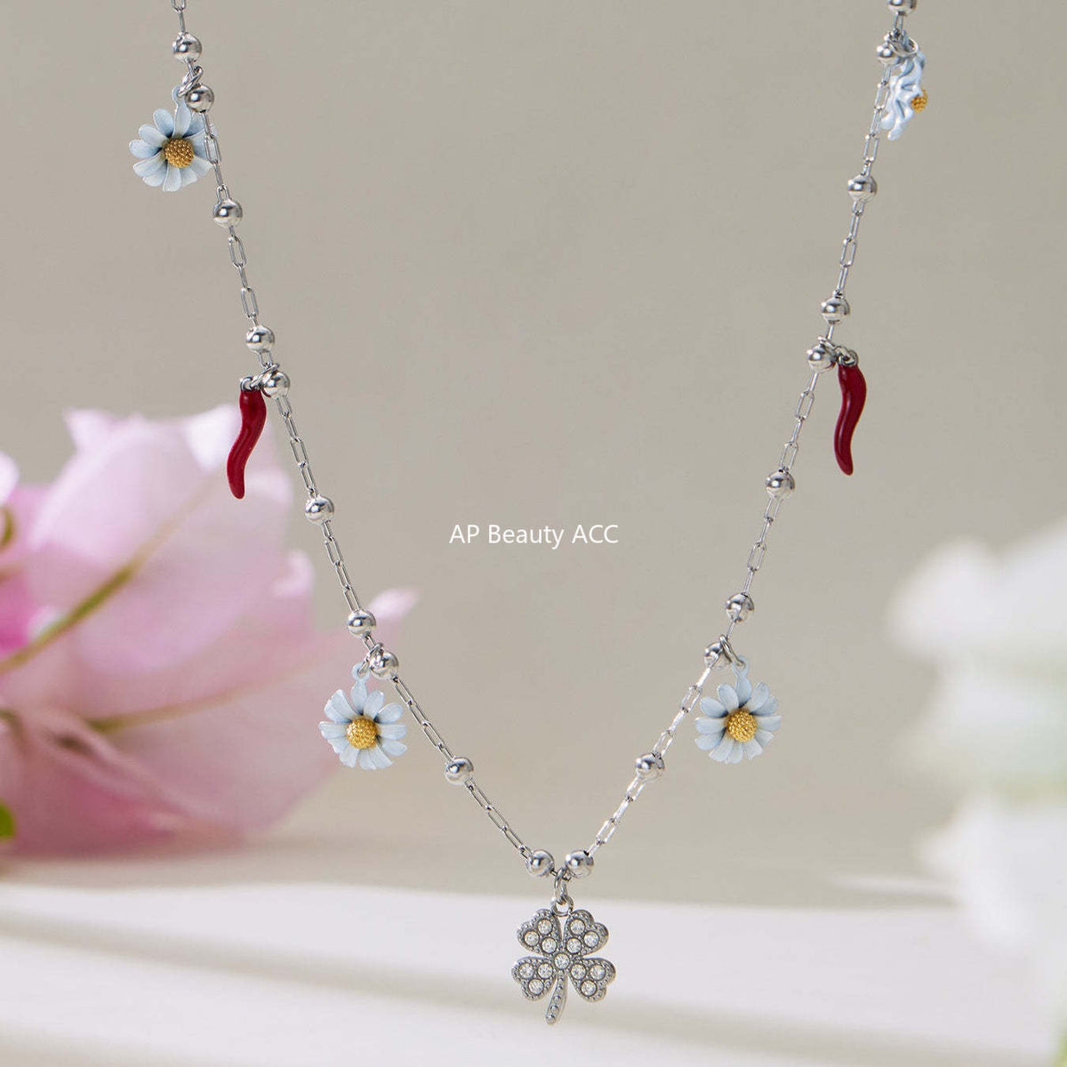 D관 - 스테인리스 스틸 네잎클로버 데이지 펜던트 큐빅 목걸이 팔찌 [TXP483] 25.11-4