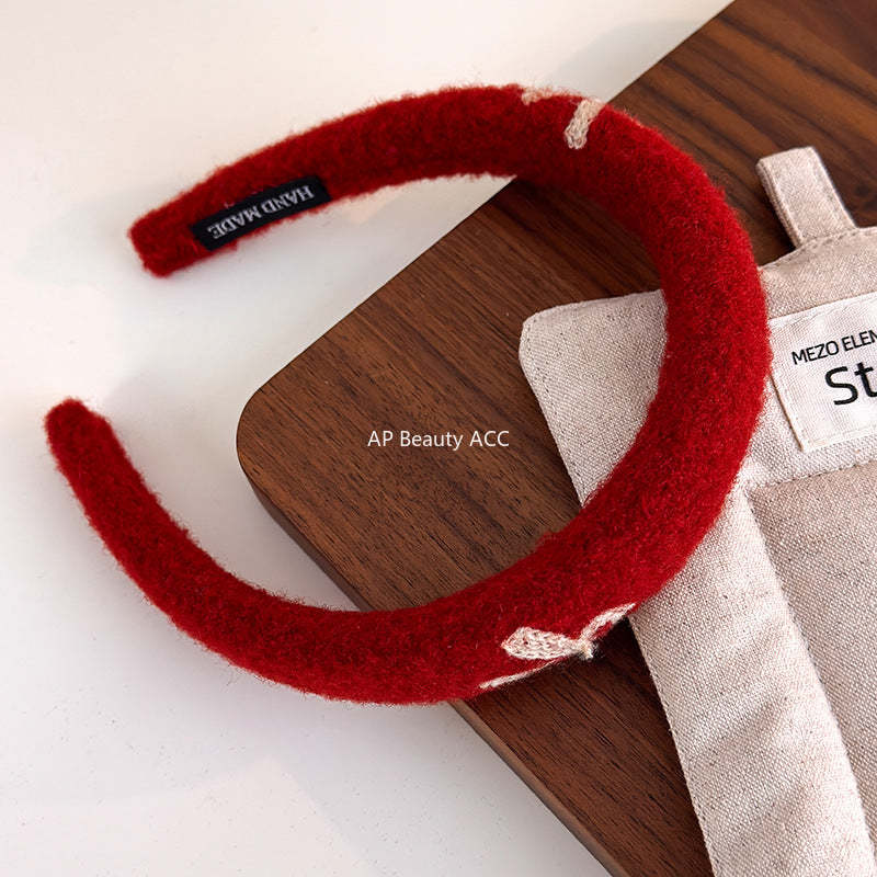 E관 - 레드 리본 자수 와이드 머리띠 [27756] 25.12-1