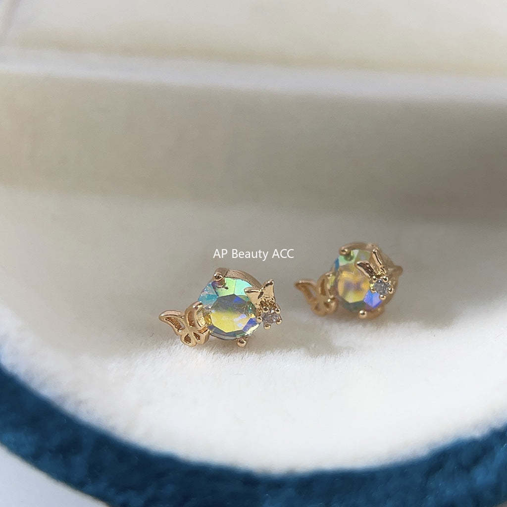 C관 - 고급스러운 미니 글라스 진주 14K 도금 은침 나비 귀걸이 [3754-3755] 24.04-2