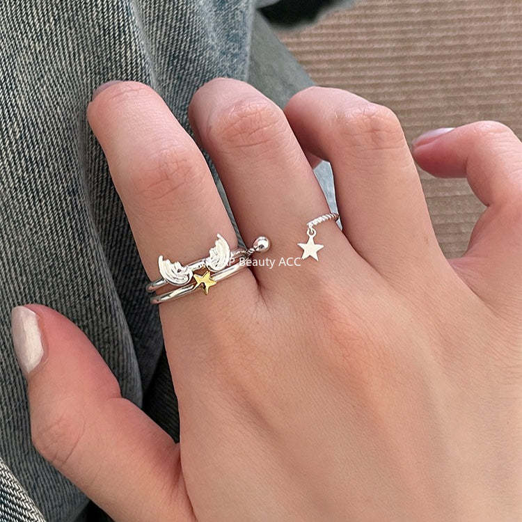 A관 - 925 실버 천사날개 별 디자인 오픈형 반지 [JZ-0717] 25.10-5