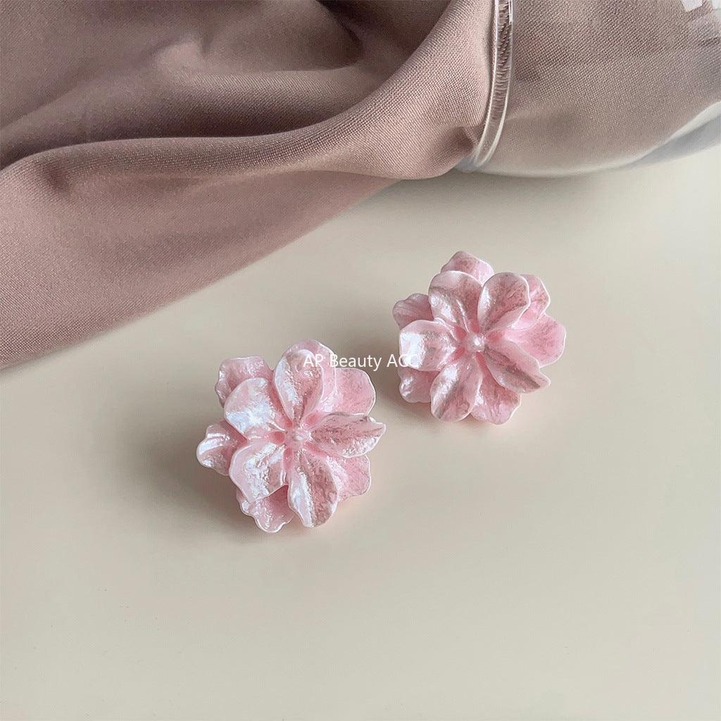 C관 - 핑크 소녀 감성 레진 플라워 디자인 은침 귀걸이 [3633] 24.03-4