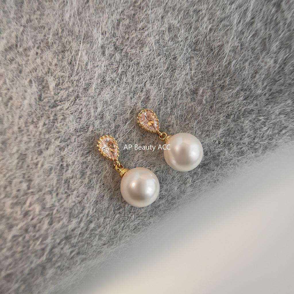 C관 - 글라스 진주 미니 큐빅 물방울 디자인 모던 심플 귀걸이 [3622-3623] 24.03-1