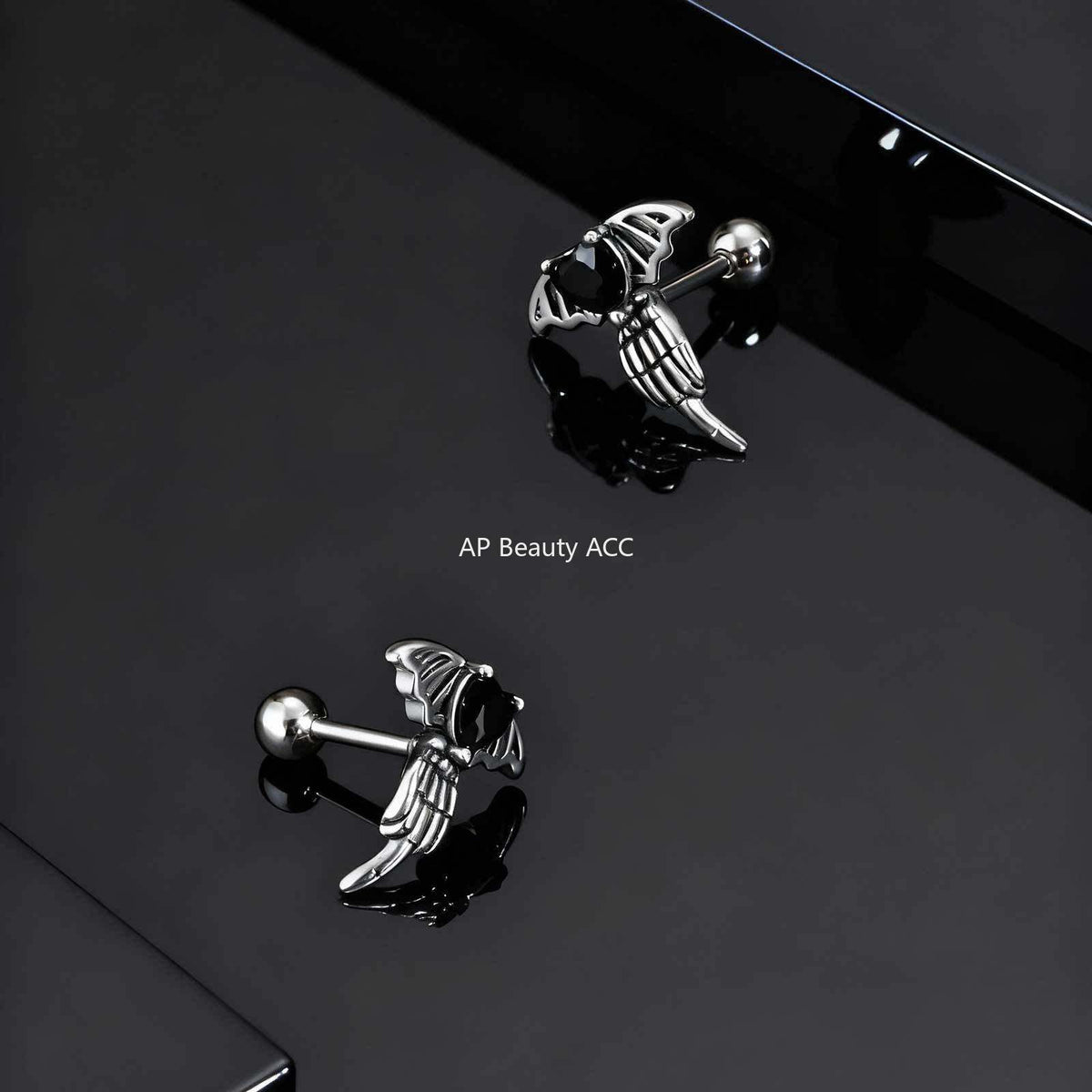 G관 - 스테인리스 스틸 하트 큐빅 날개 피어싱 귀걸이 [ES-769] 25.12-2