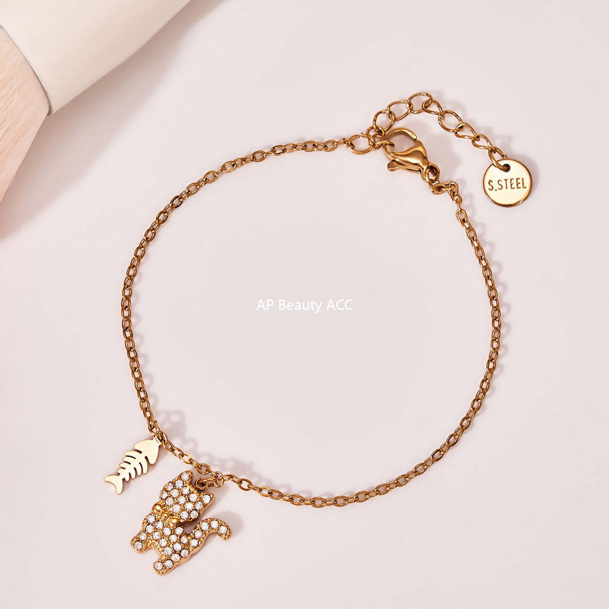 D관 - 고양이 큐빅 펜던트 스테인리스 18K 도금 목걸이 팔찌 [TXP464] 25.11-3