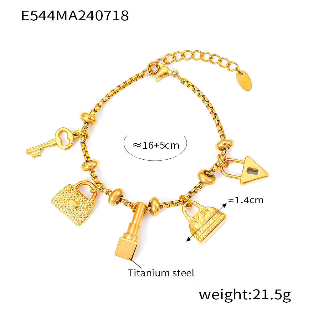 D관 - 티타늄 스틸 18K 도금 다양한 요소 큐빅 펜던트 팔찌 [E543-E544] 24.07-4