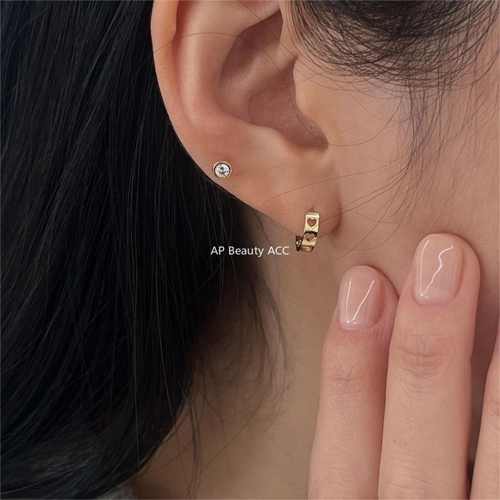 F관 - 925 실버 하트 펀칭 디자인 귀걸이 [C1218] 25.09-2