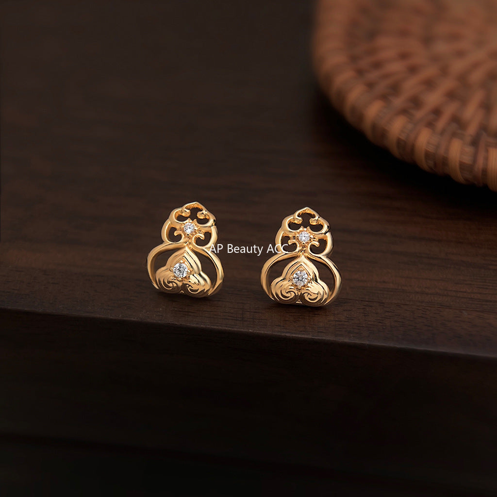 C관 - 14K 도금 925 은침 전통 패턴 모양 큐빅 귀걸이 [6867] 25.10-1