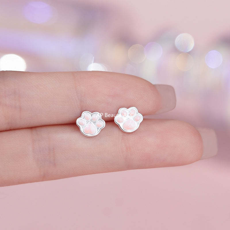 B관 - 999 실버 고양이 발바닥 모양 귀걸이 [YC3004E_1] 25.11-3