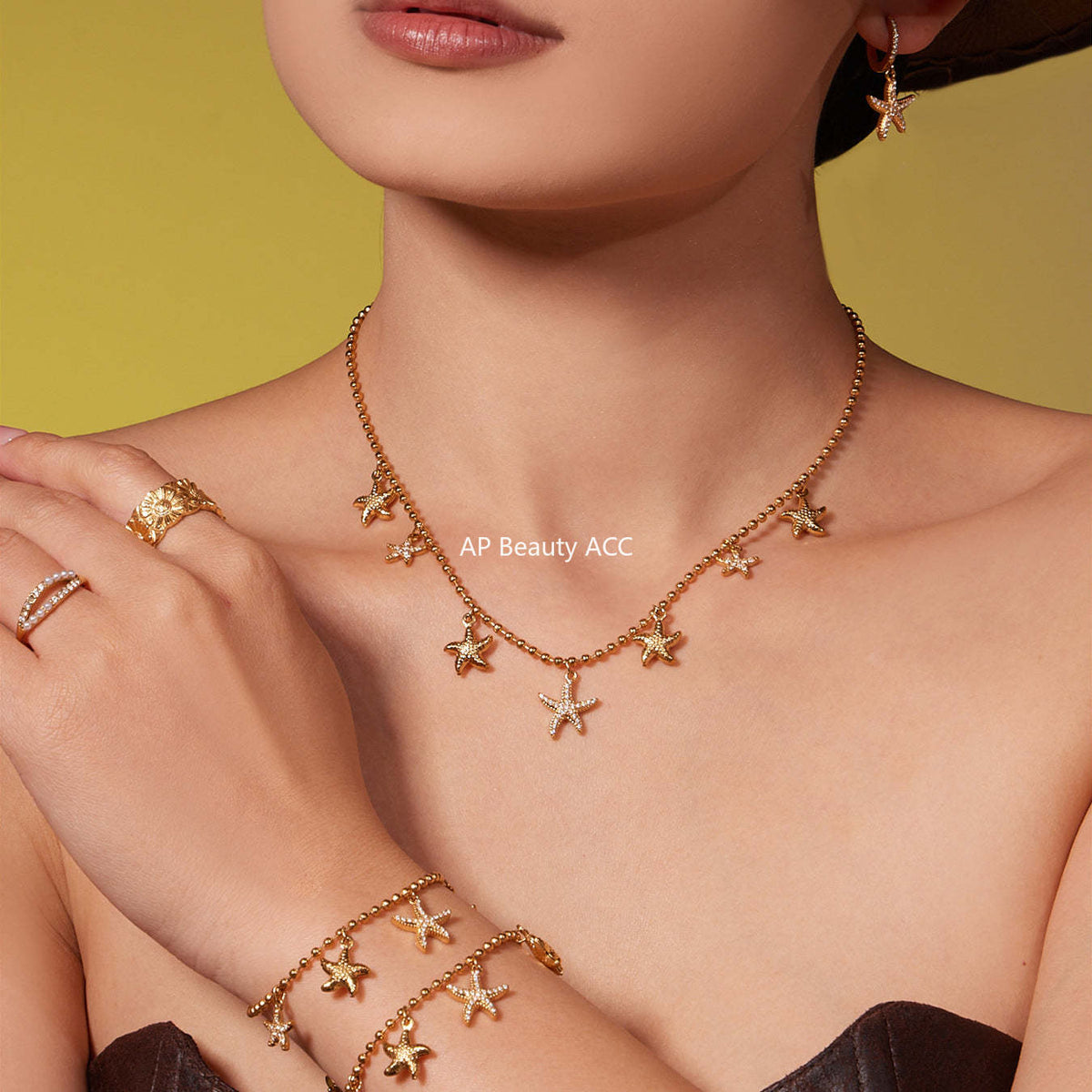 D관 - 스테인리스 스틸 불가사리 큐빅 펜던트 귀걸이 목걸이 팔찌 발찌 [TXP478] 25.11-4