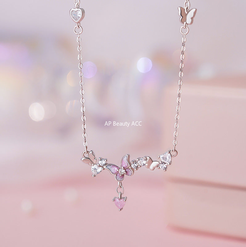 B관 - 999 실버 나비 하트 큐빅 펜던트 목걸이 [YC0028N_1] 25.10-3