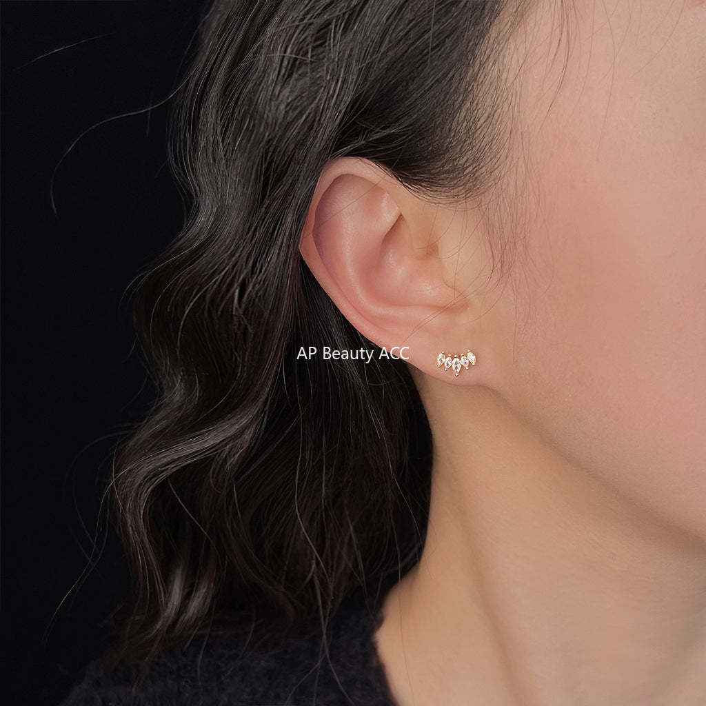 C관 - 14K 도금 큐빅 기하 디자인 데일리 미니 귀걸이 [5683] 25.03-1