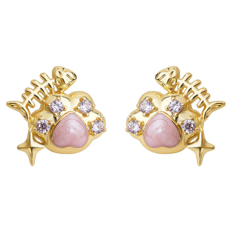 C관 - 925 은침 고양이 발 물고기 큐빅 귀걸이 [7223] 25.12-3