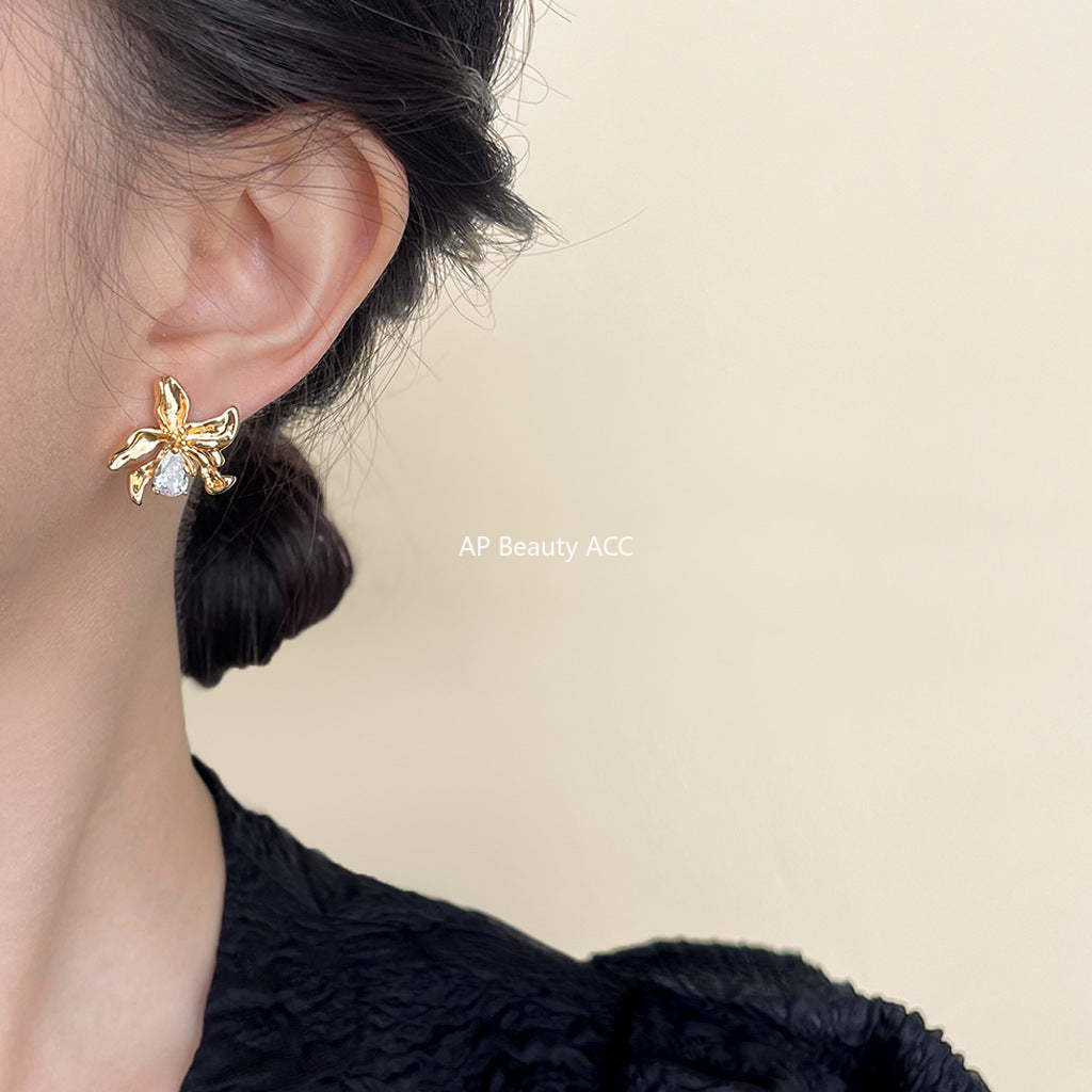 C관 - 미니 큐빅 플라워 에나멜 독창적 스윗한 14K 도금 귀걸이 [4445-4518] 24.07-2