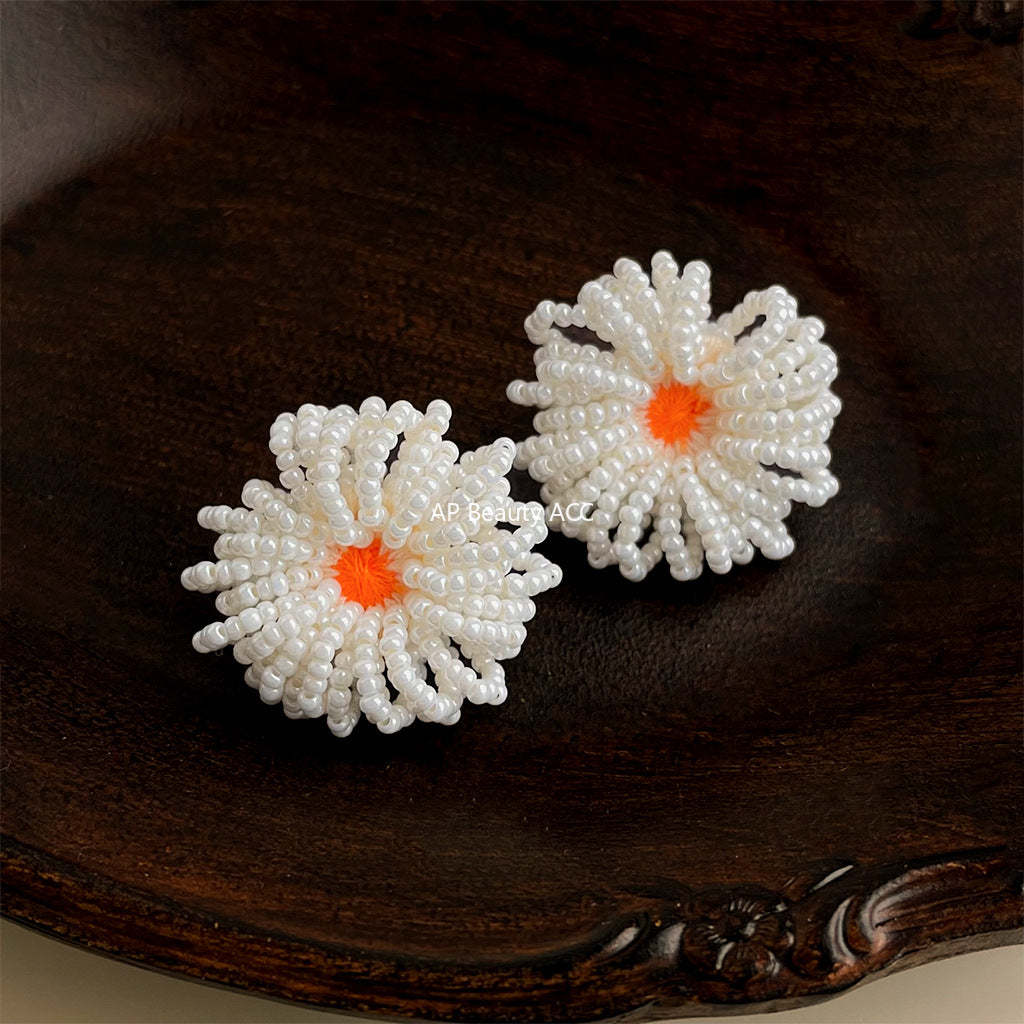 C관 - 패브릭 플라워 비즈 은침 귀걸이 [5677] 25.03-1