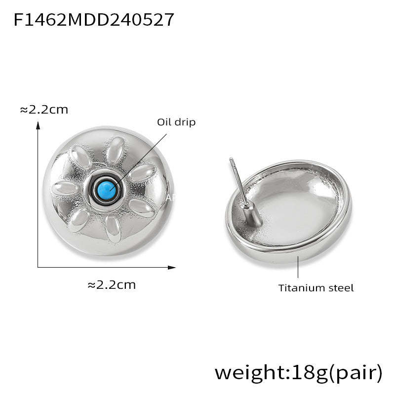 D관 - 티타늄 스틸 18K 도금 컬러풀 오일 코팅 태양 모양 귀걸이 [F1462] 24.05-5