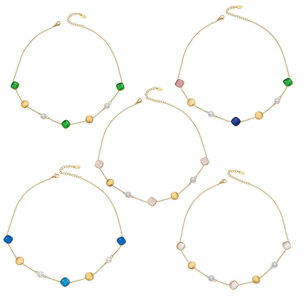 D관 - 묘안석 컬러 비즈 18K 도금 스테인리스 스틸 목걸이 [P822] 25.12-2