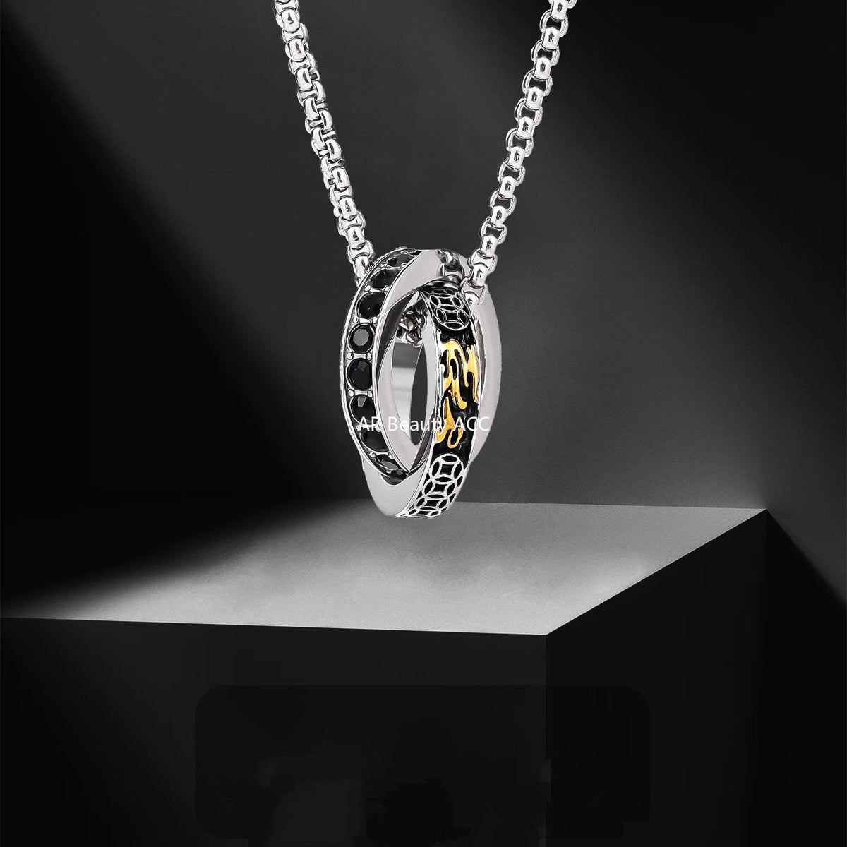 G관 - 이중 링 큐빅 디자인 펜던트 남성용 목걸이 [X1210] 25.10-3