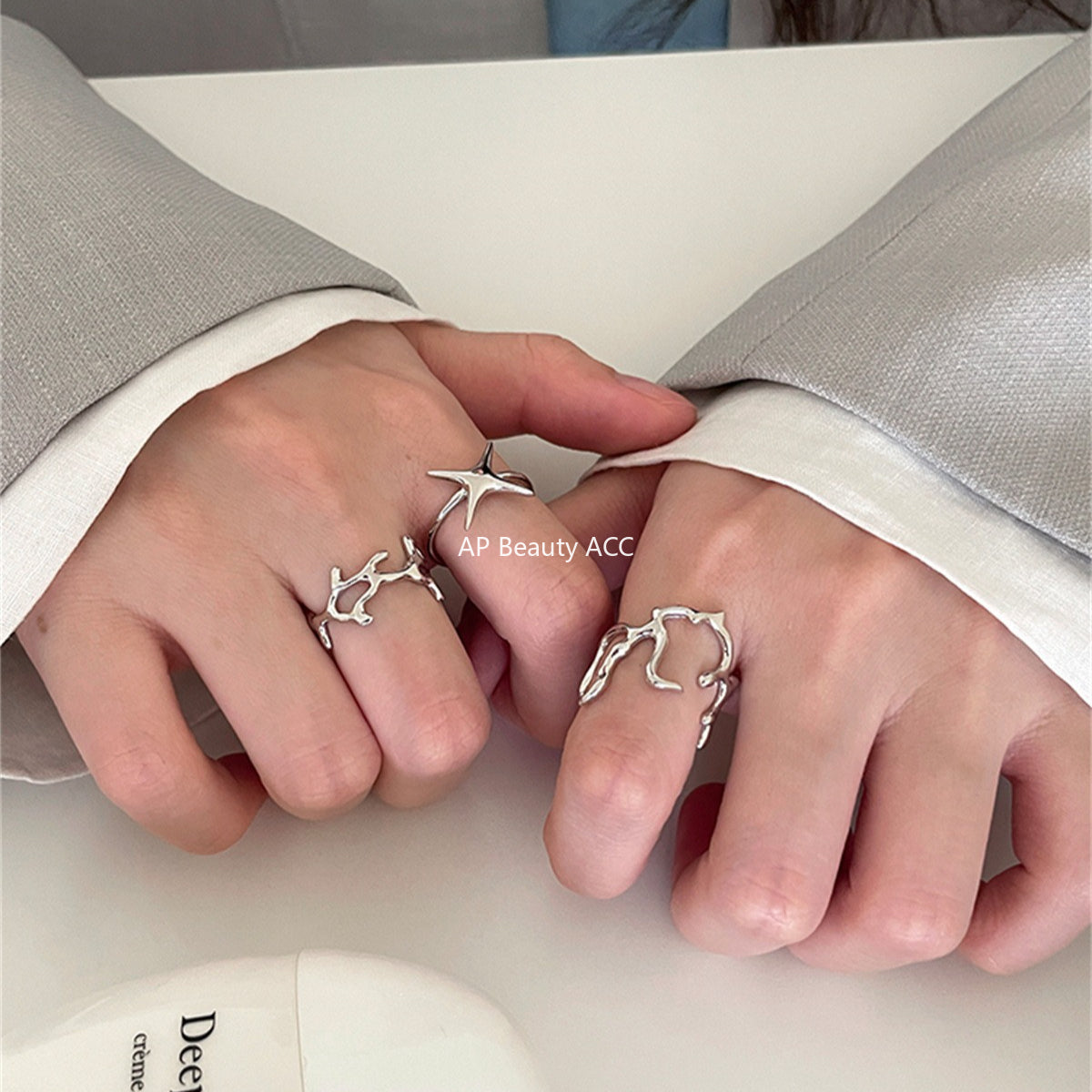 A관 - 925 실버 불규칙 나뭇가지 별 디자인 반지 [JZ-0708] 25.10-3