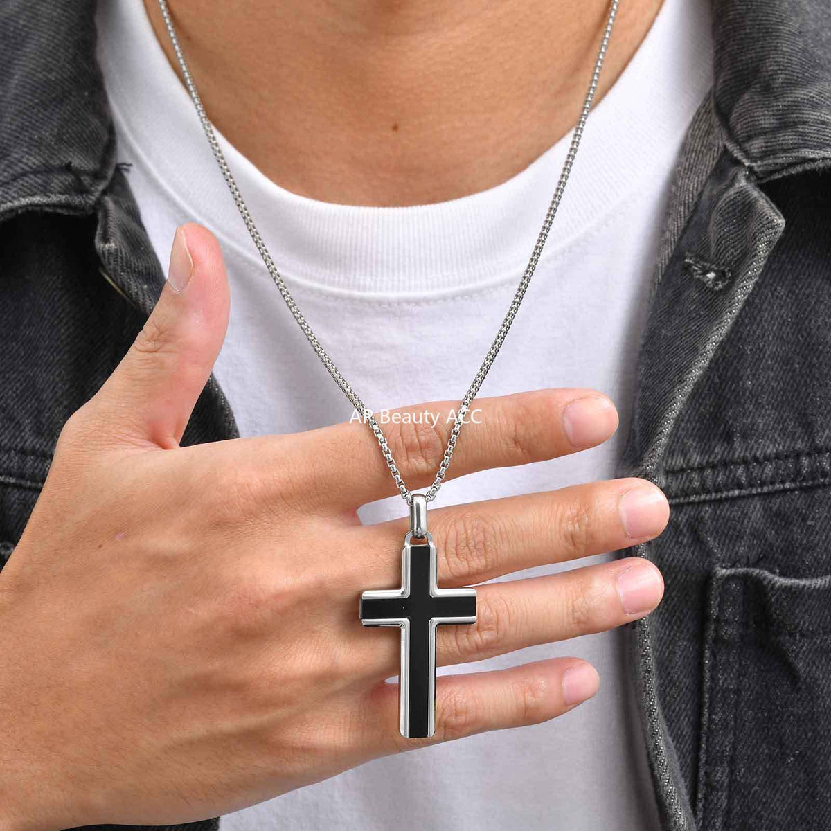 G관 - 스테인리스 스틸 십자가 터키석 호안석 펜던트 목걸이 [PN-2224] 25.12-2