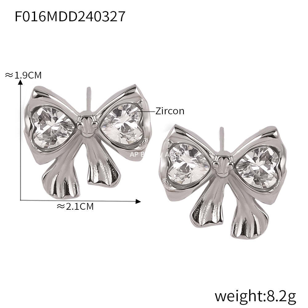 D관 - 레트로 하트 꼬임 펜던트 큐빅 리본 귀걸이 티타늄 스틸 목걸이 [F016-P023] 24.04-2