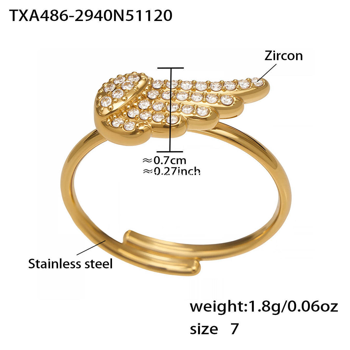 D관 - 스테인리스 스틸 날개 큐빅 18K 도금 팔찌 목걸이 귀걸이 반지 [TXP486] 25.11-4