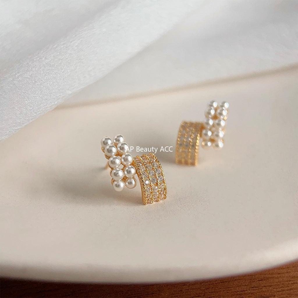 C관 - 미니 큐빅 장식 고급스러운 14K 도금 기하학적 은침 귀걸이 [3637] 24.03-4