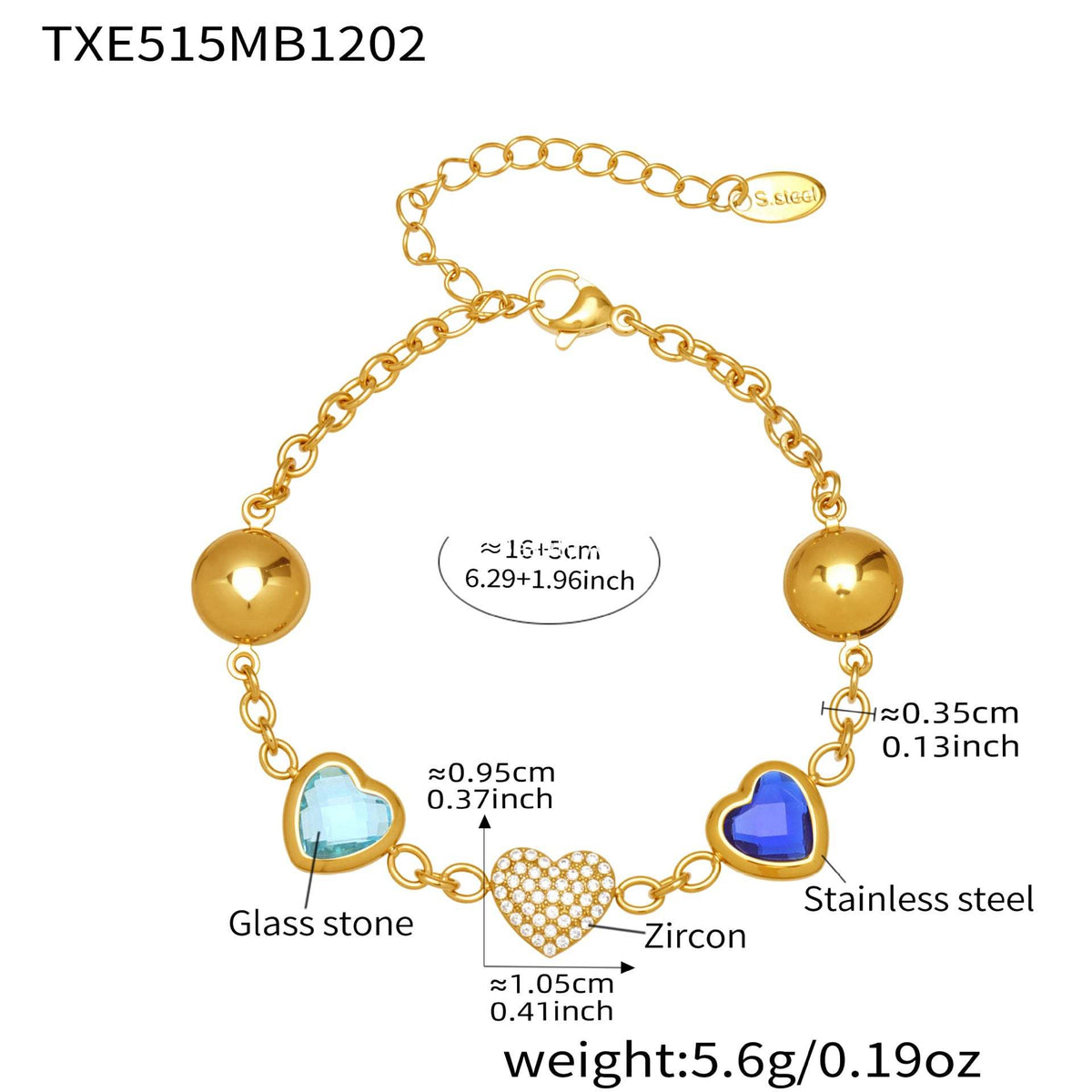 D관 - 컬러 레진 큐빅 하트 18K 도금 스테인리스 스틸 목걸이 팔찌 [TXP515] 25.12-2