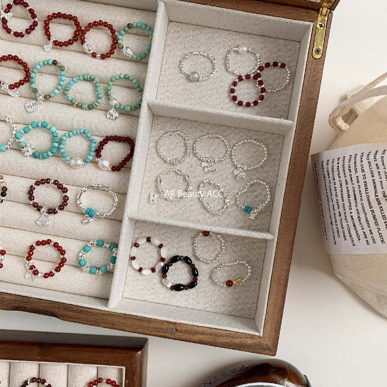 A관 - 아게이트 칼세도니 담수진주 비즈 925실버 반지 [RA] 25.11-4